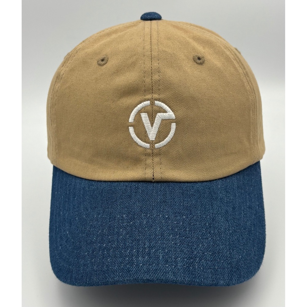 Vans Mens OS Hat Tan Blue Denim Two Tone Embroidered Logo Strapback